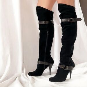 Calvin Klein Black Over-the-Knee High-Heel Boots Real Suede 9